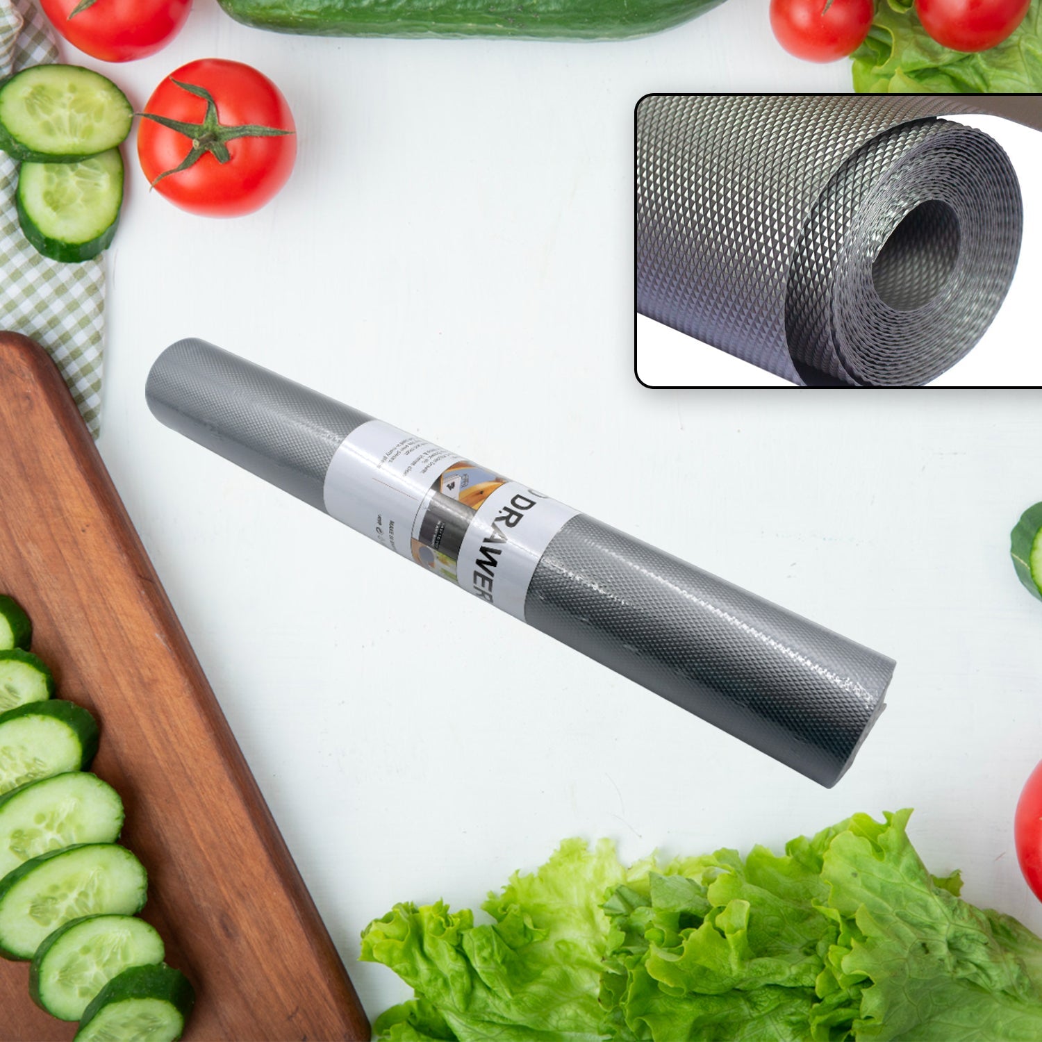 Anti-slip mat liner roll for kitchen, bathroom, and cabinets, keeps items in place. Anti-slip mat liner roll for kitchen, bathroom, and cabinets, keeps items in place.